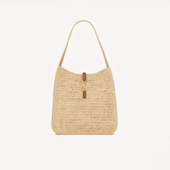 ysl le 5 a 7 grande flexible raffia hobo shoulder bag